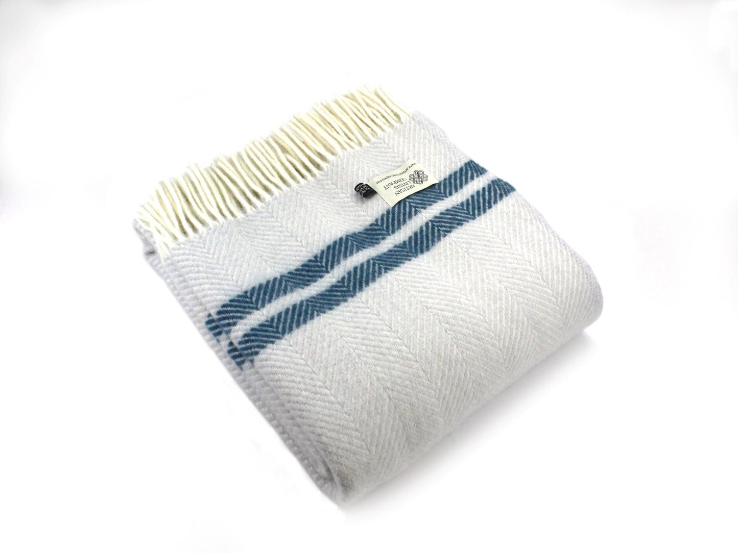 Fishbone Two Stripe Pure New Wool Throw - Glacier & Ink Blue