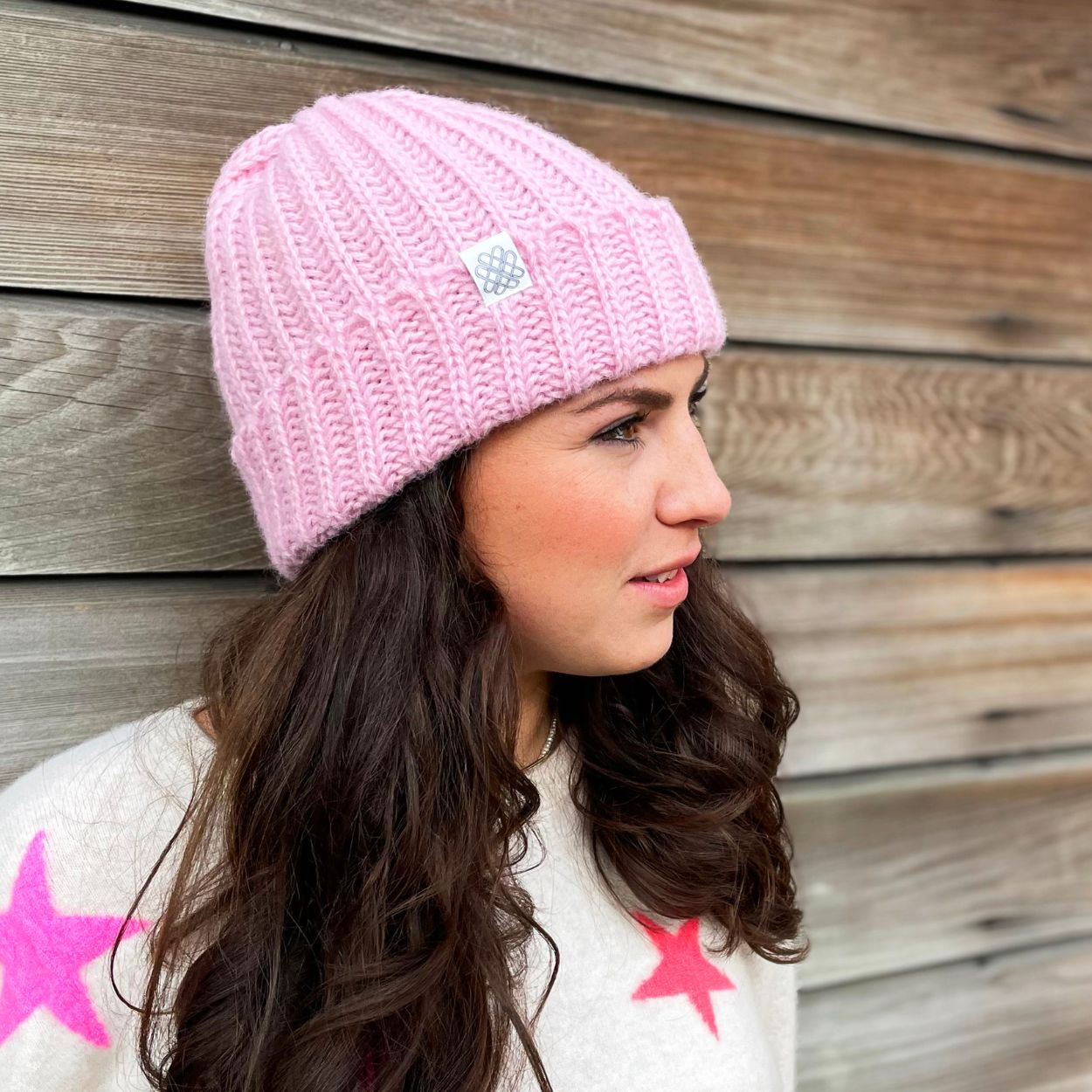 Hand Knitted Alpaca Wool Hat - Baby Pink
