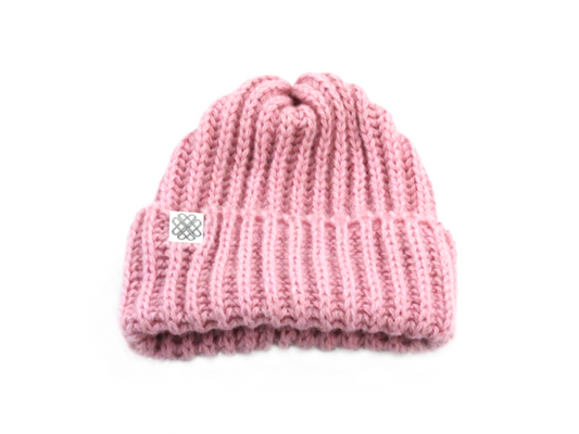 Hand Knitted Alpaca Wool Hat - Baby Pink