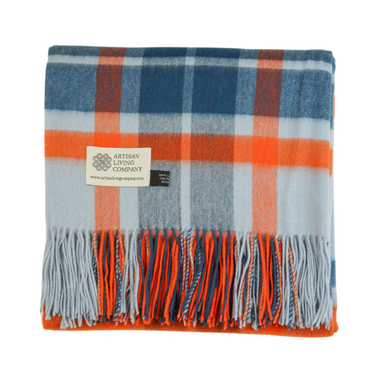 Bright Check Lambswool Throw – Blue