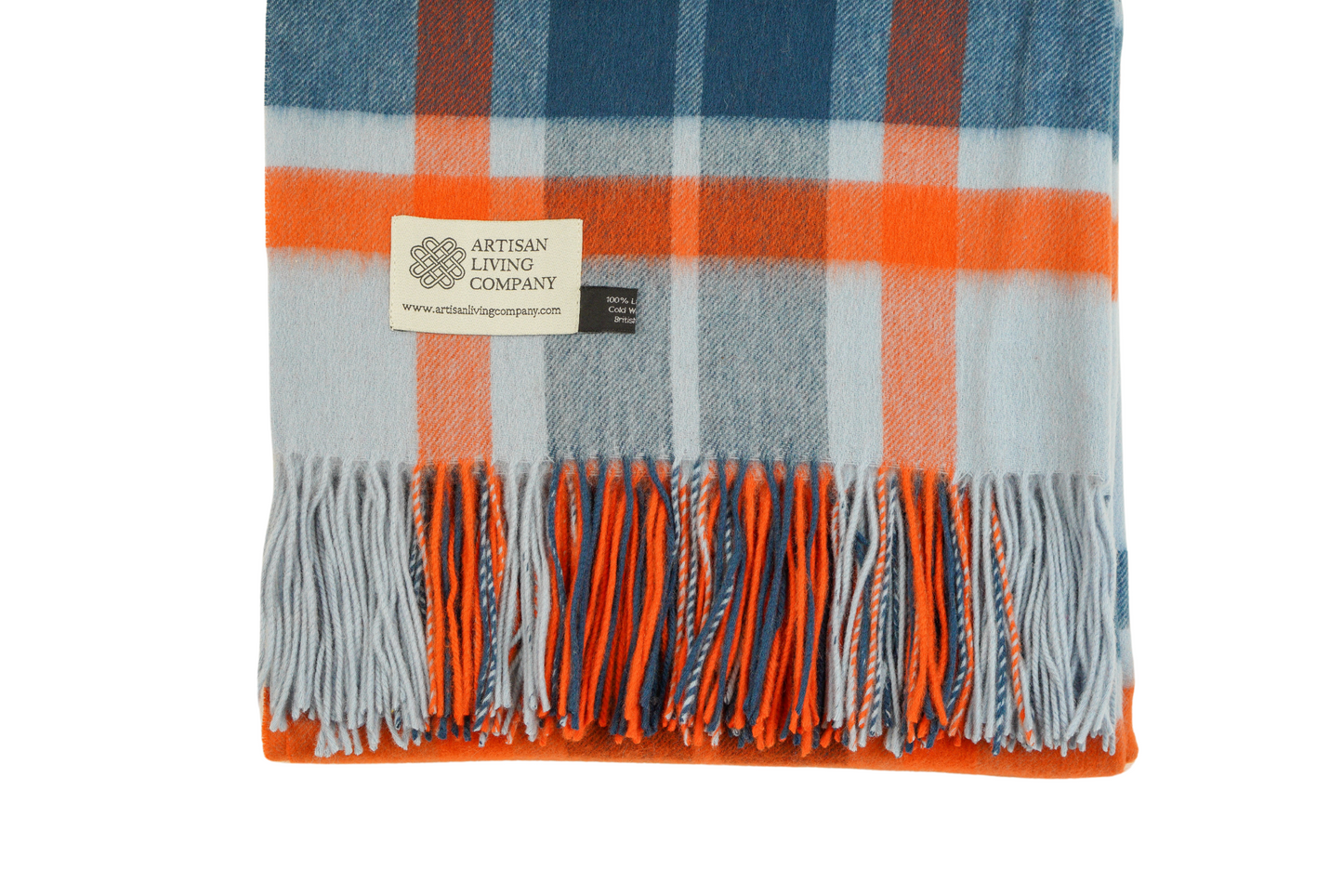 Bright Check Lambswool Throw – Blue