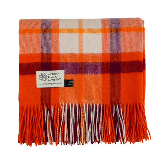 Bright Check Lambswool Throw – Orange