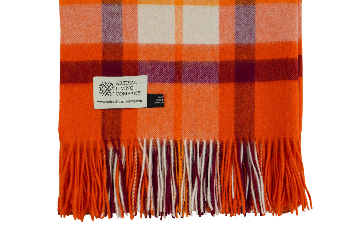 Bright Check Lambswool Throw – Orange