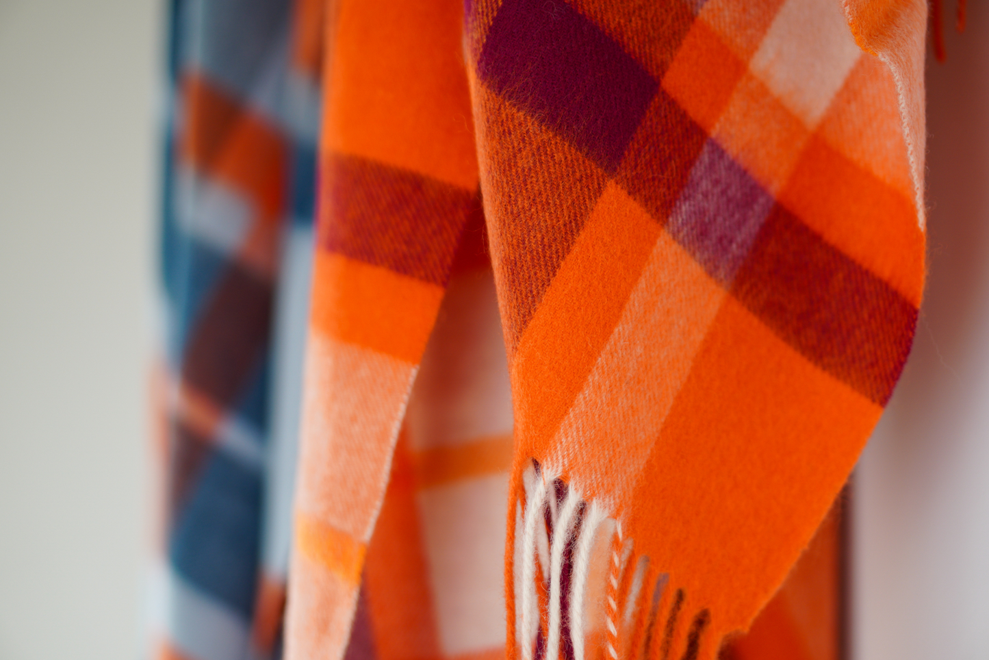 Bright Check Lambswool Throw – Orange
