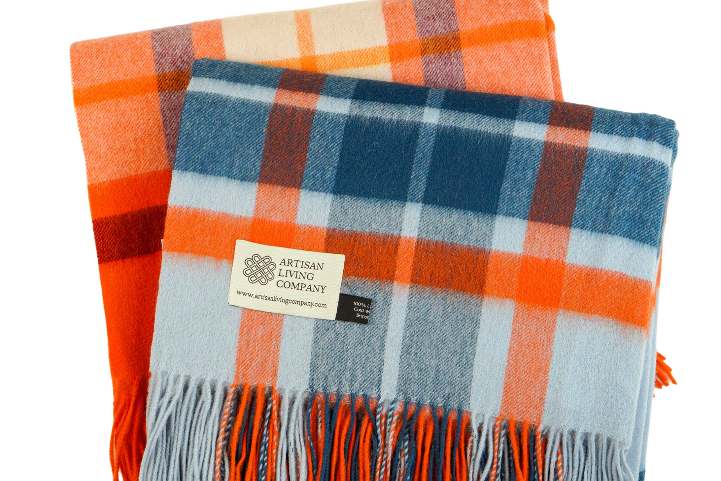 Bright Check Lambswool Throw – Orange