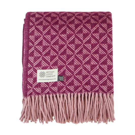 Extra Large Triangle Pure New Wool Throw - Burgundy & Dusky Pink