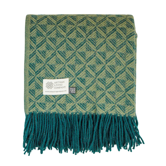 Extra Large Triangle Pure New Wool Throw - Olive & Emerald