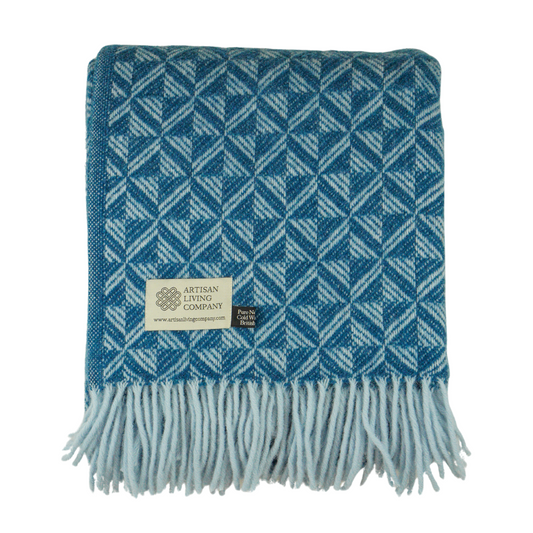 Extra Large Triangle Pure New Wool Throw - Powder Blue & Ink Blue