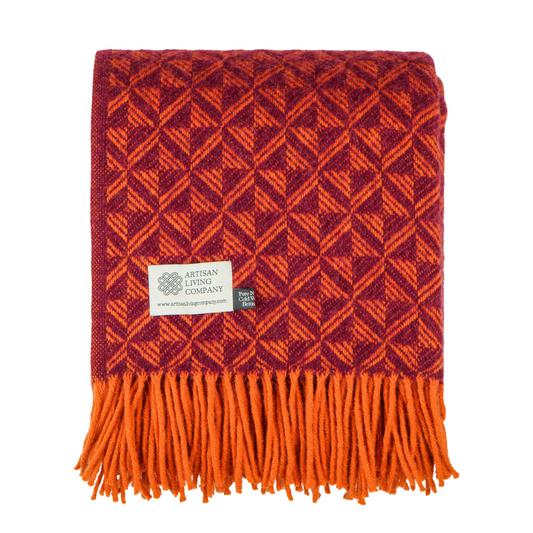 Extra Large Triangle Pure New Wool Throw - Burgundy & Orange