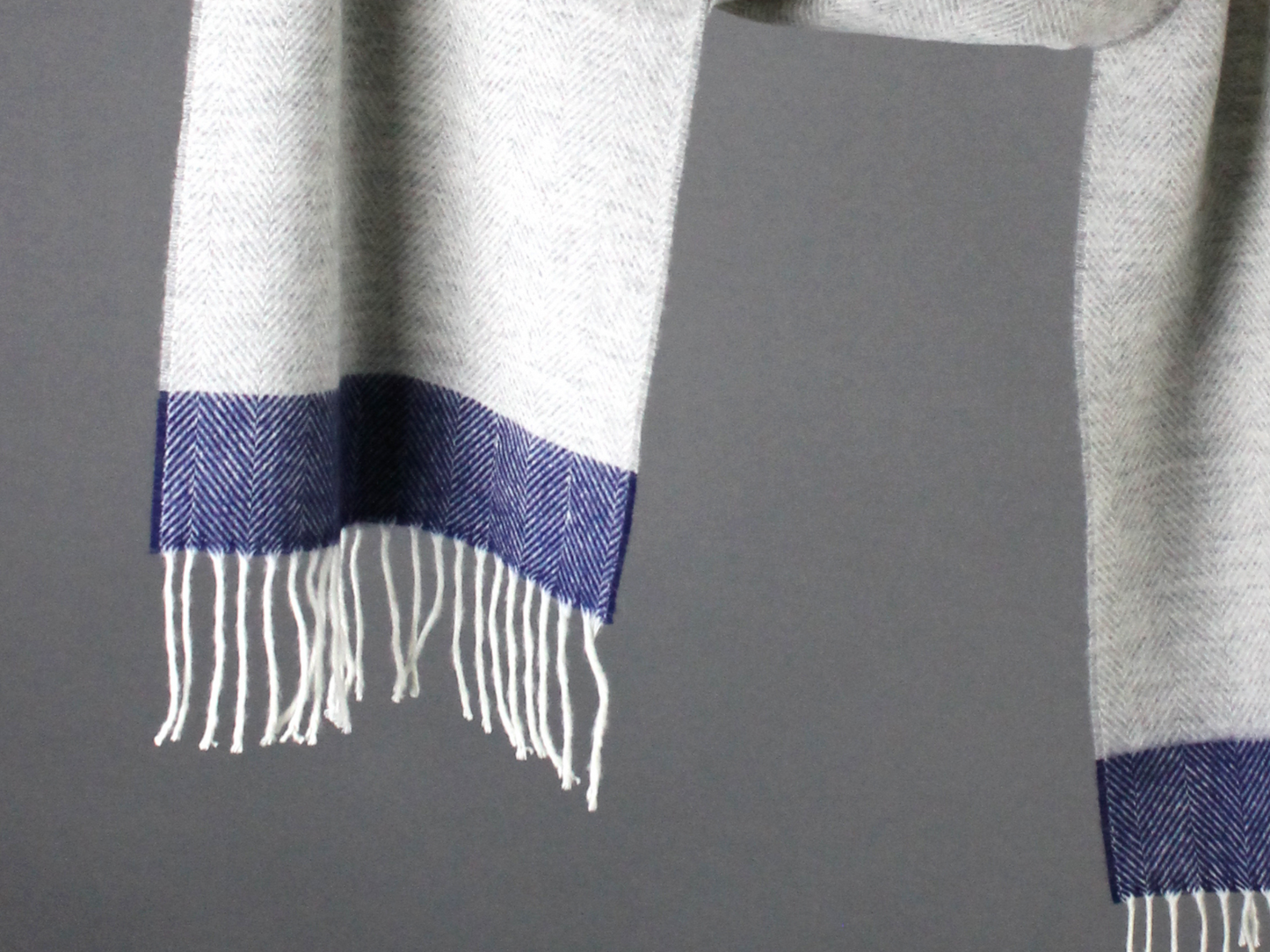 Lambswool Herringbone Scarf - Grey & Navy
