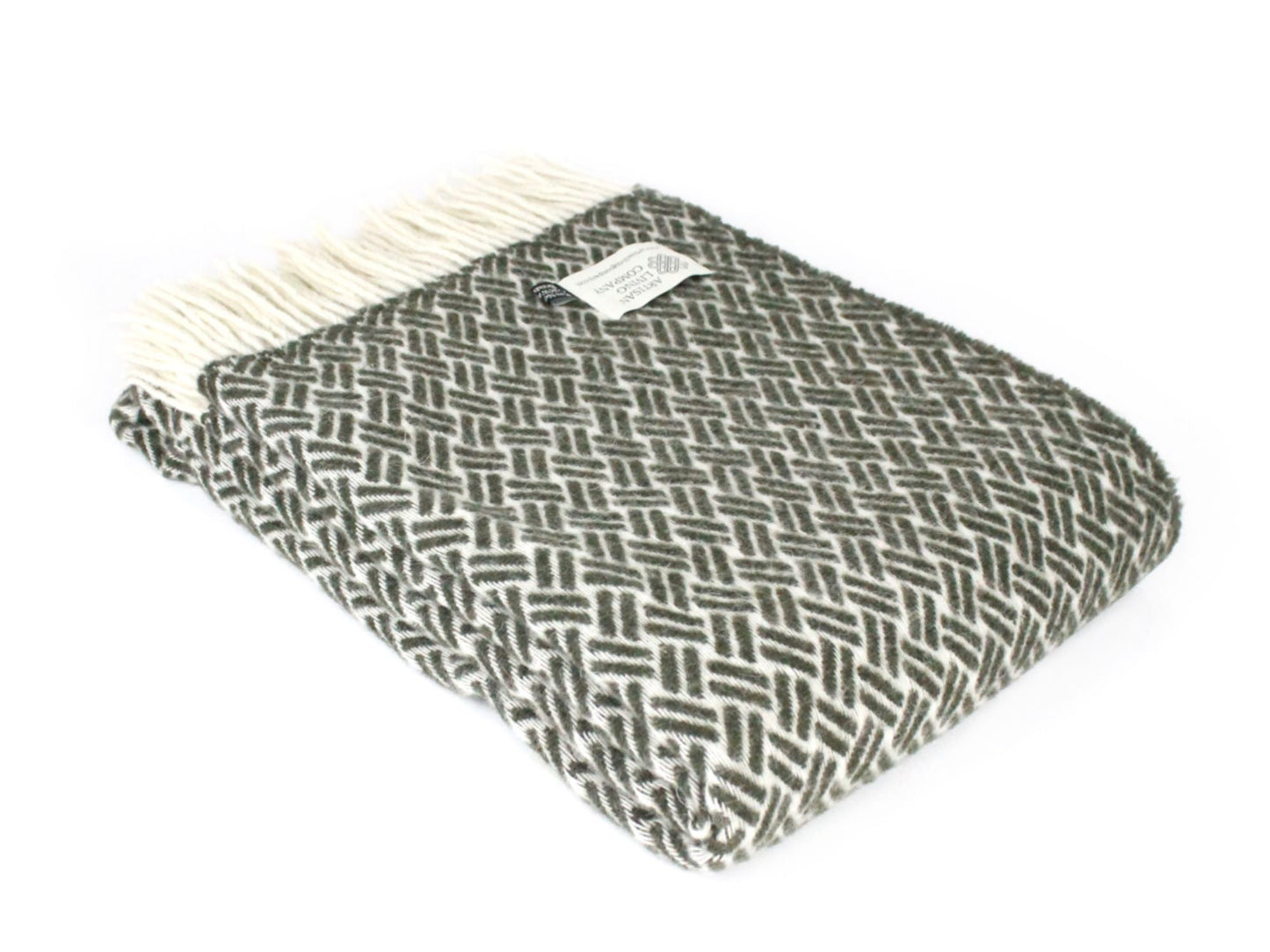 Hatch Weave Pure New Wool Throw - Olive