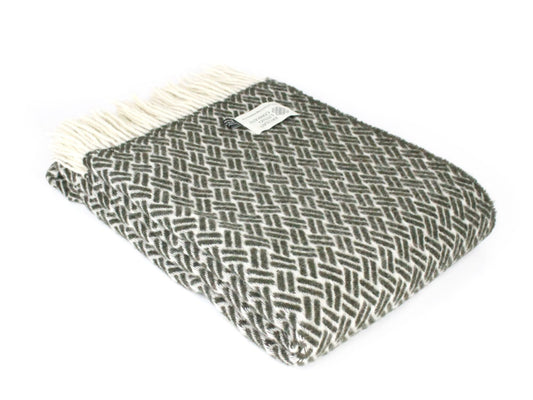 Hatch Weave Pure New Wool Throw - Olive