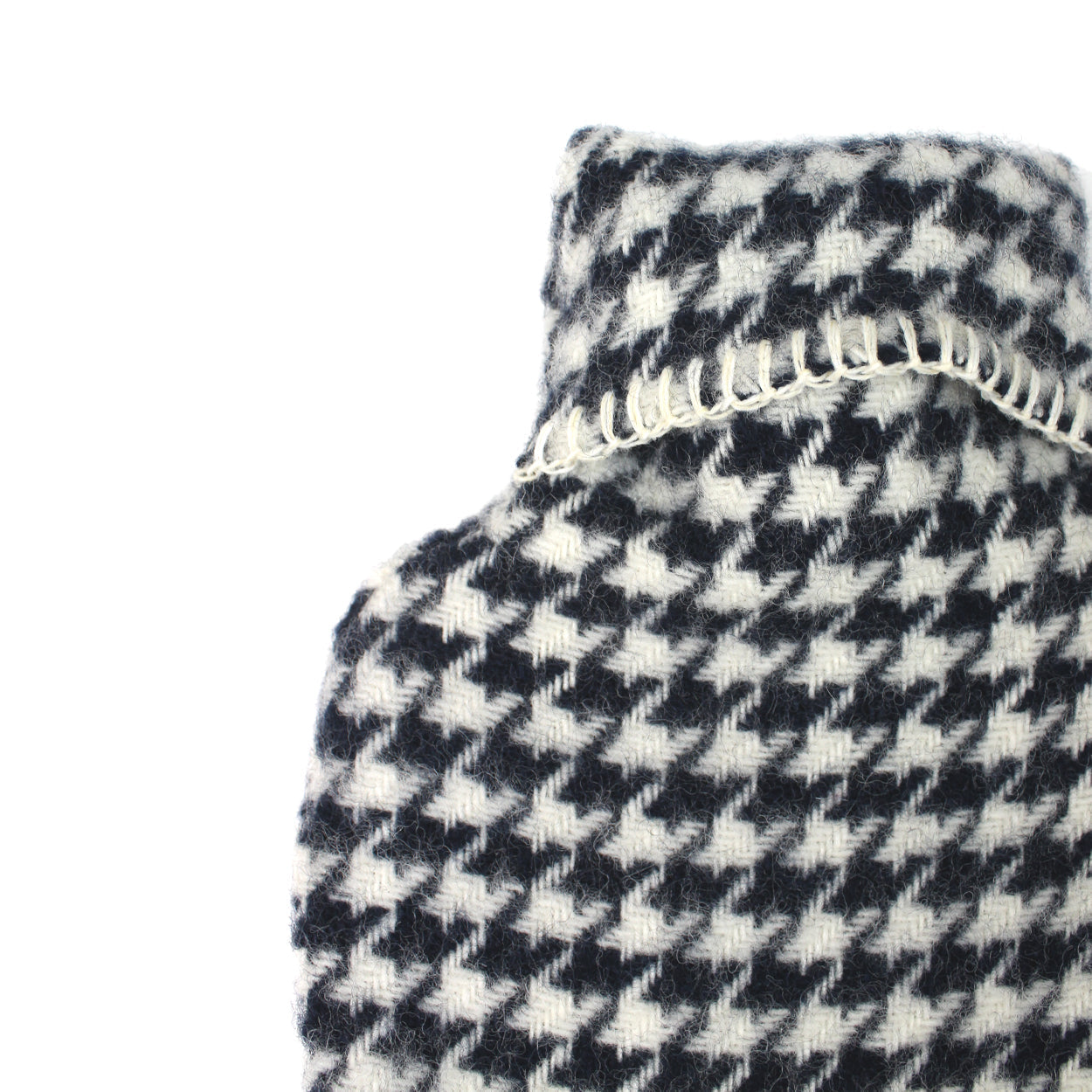 Houndstooth Pure New Wool Hot Water Bottle - Navy