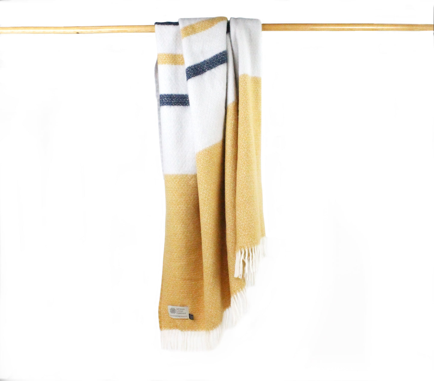 Stripe Pure New Wool Throw - Mustard, Navy & White