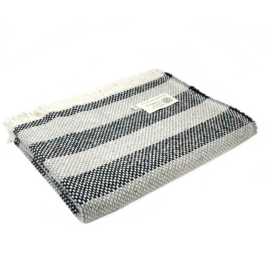 Recycled Wool Throw - Grey & Black Stripe