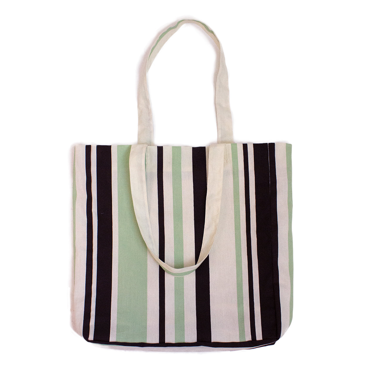Striped Cotton Shopper Bag - Mint & Chocolate
