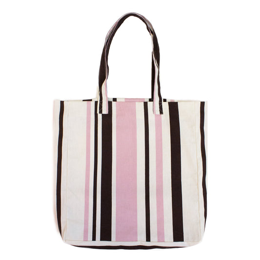 Striped Cotton Shopper Bag - Pink & Chocolate