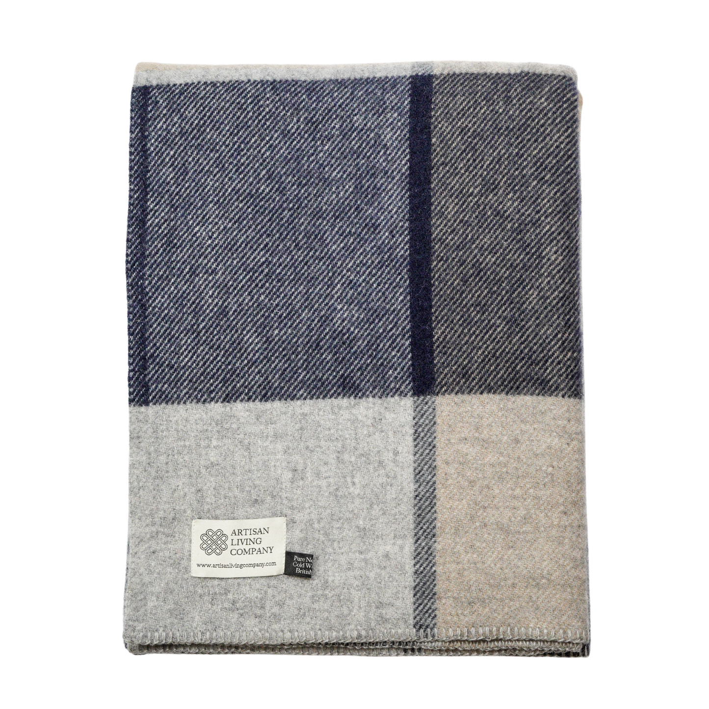 Bold Check Pure New Wool Throw – Navy & Beige