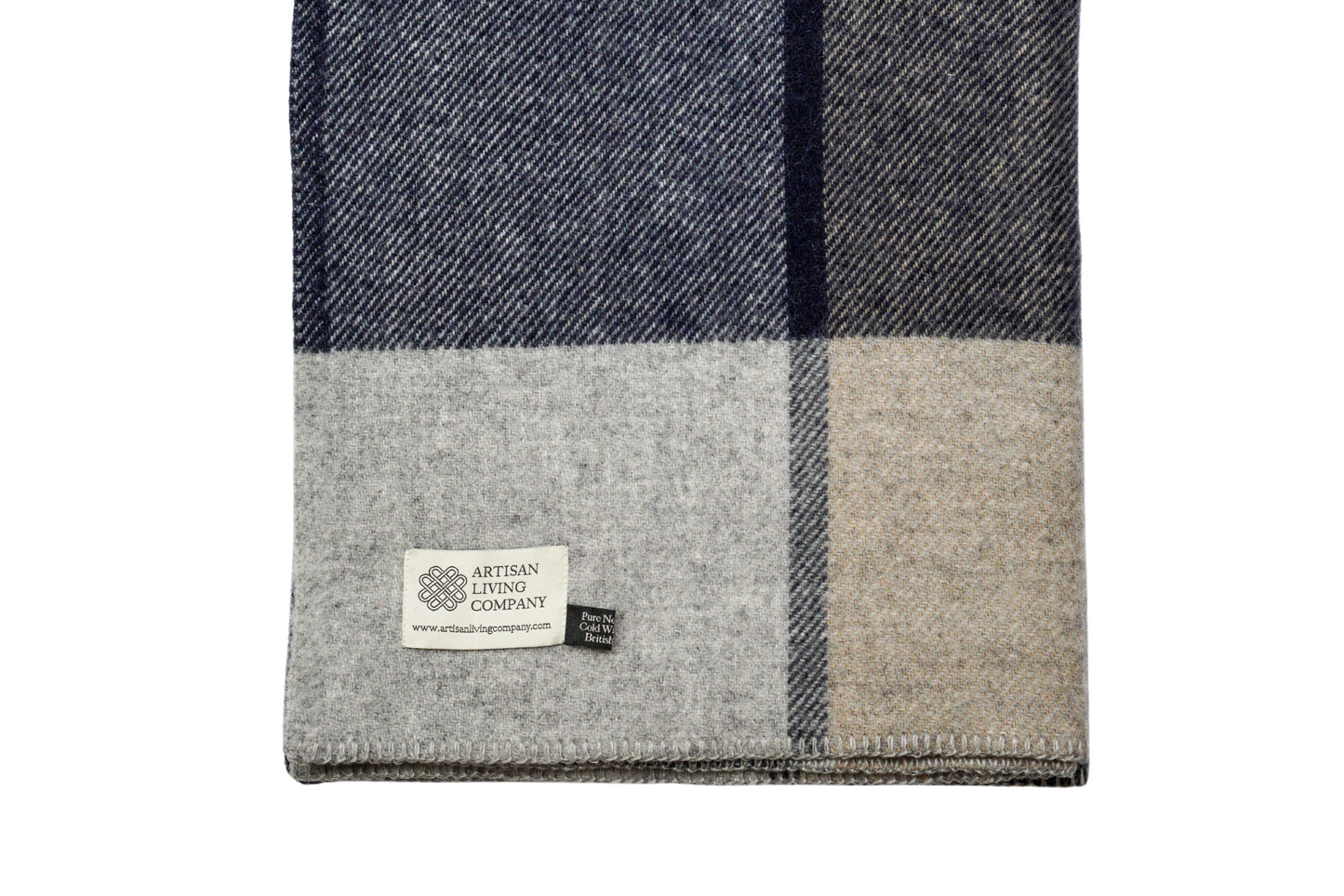 Bold Check Pure New Wool Throw – Navy & Beige
