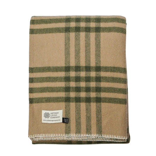Check Pure New Wool Throw – Olive & Beige