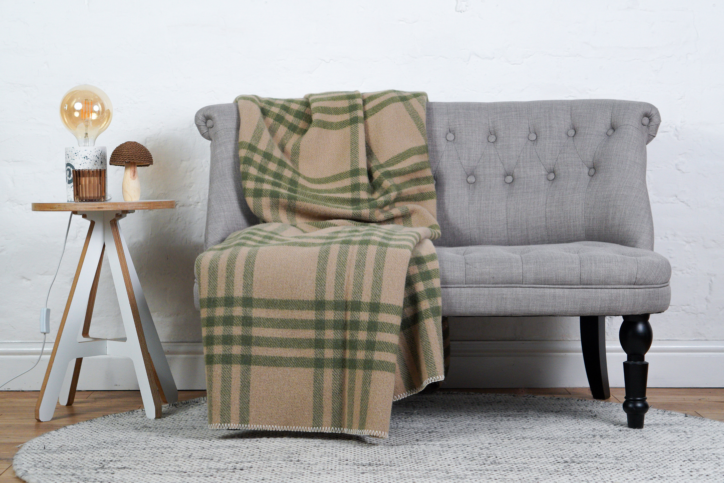 Check Pure New Wool Throw – Olive & Beige