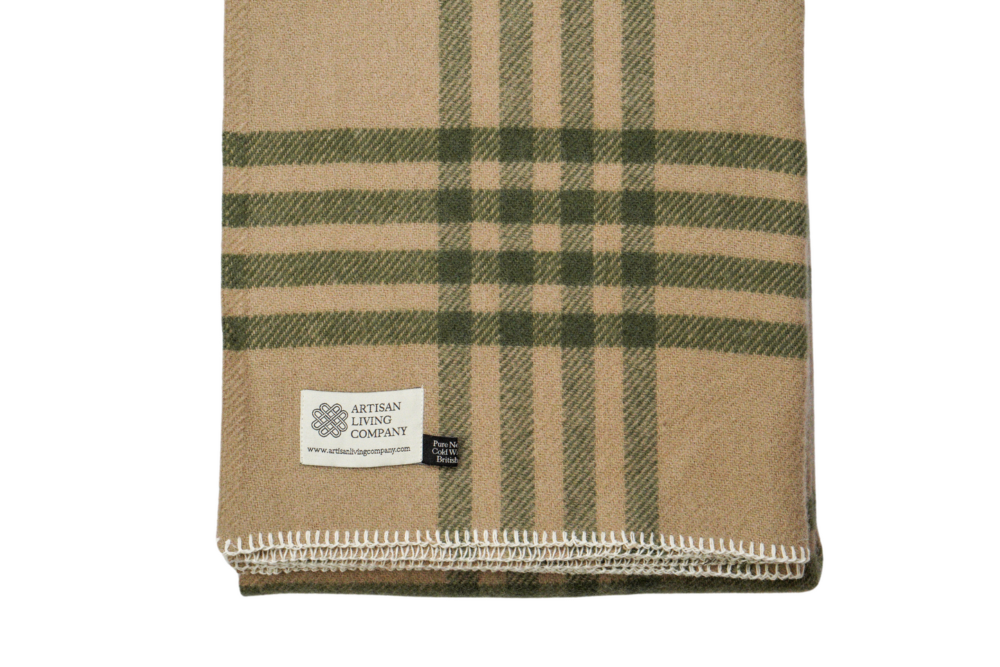 Check Pure New Wool Throw – Olive & Beige