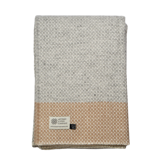 Crossweave Panel Pure New Wool Throw – Silver Grey & Beige
