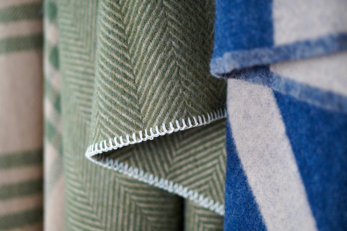 Herringbone Pure New Wool Throw – Beige & Olive Green