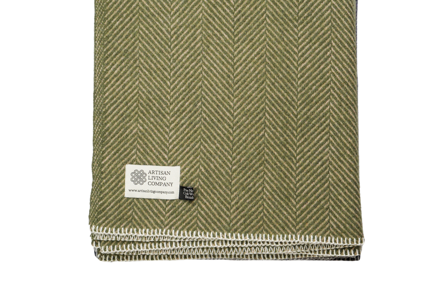 Herringbone Pure New Wool Throw – Beige & Olive Green
