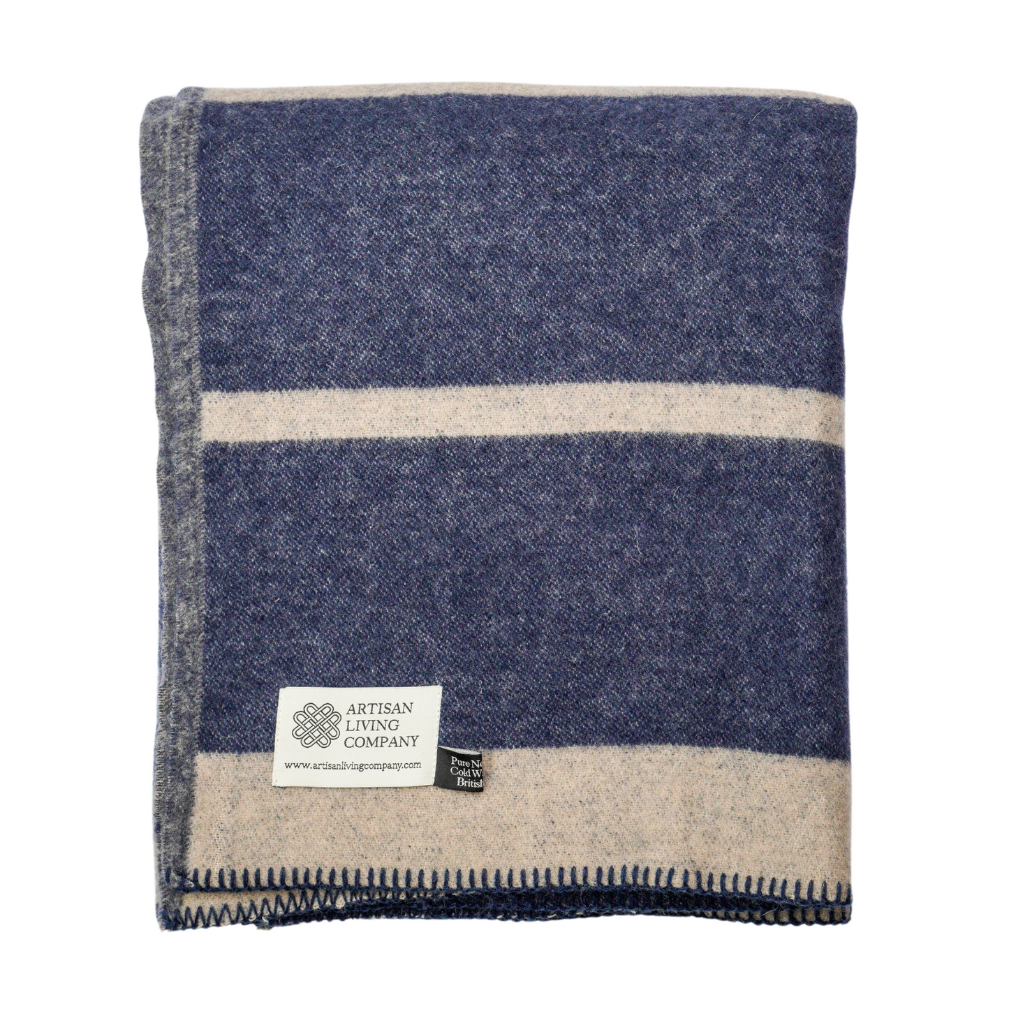 Levels Pure New Wool Jacquard Throw – Navy & Beige