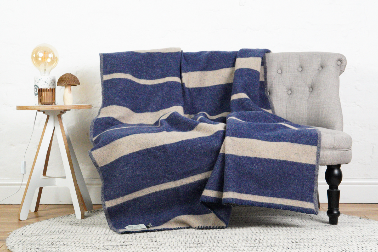 Levels Pure New Wool Jacquard Throw – Navy & Beige