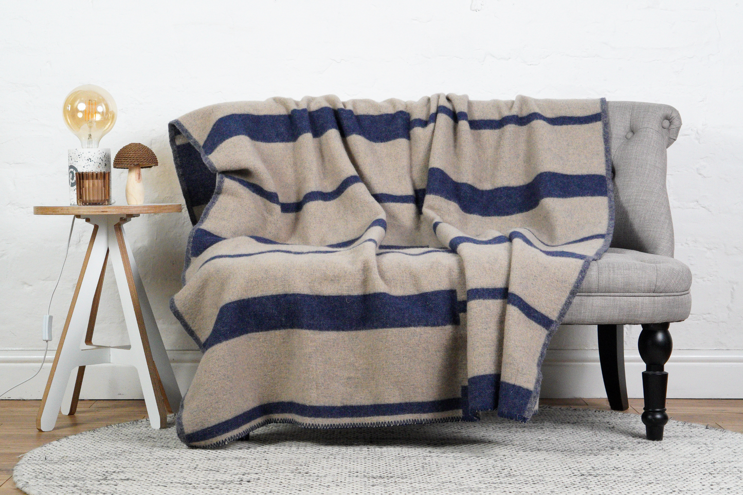 Levels Pure New Wool Jacquard Throw – Navy & Beige