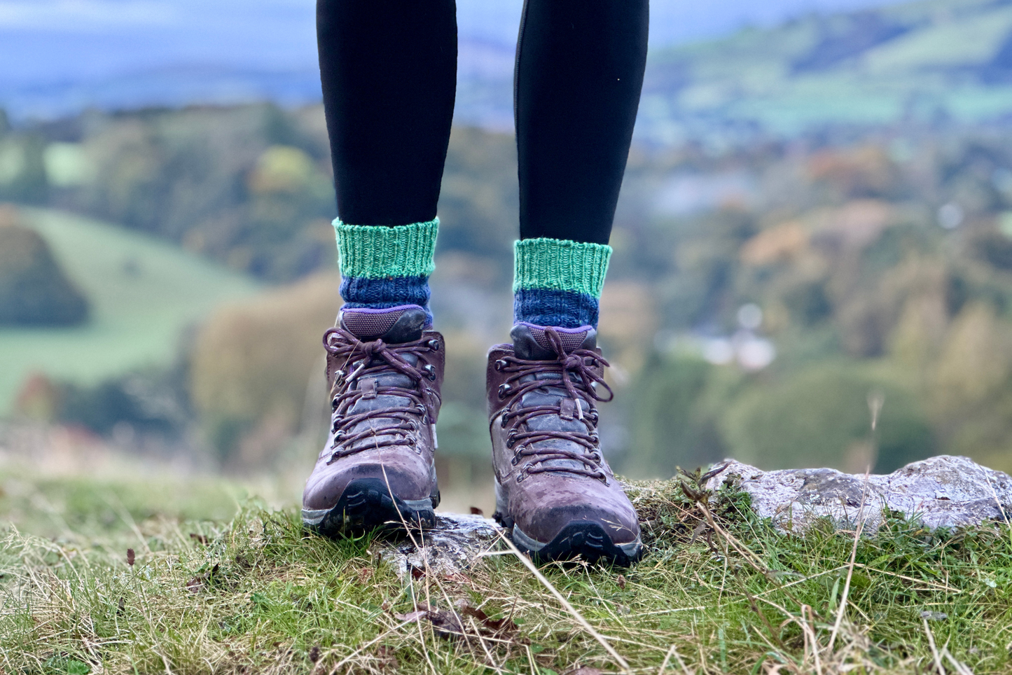 Cosy Pure New Wool Fleck Socks - Blue & Green