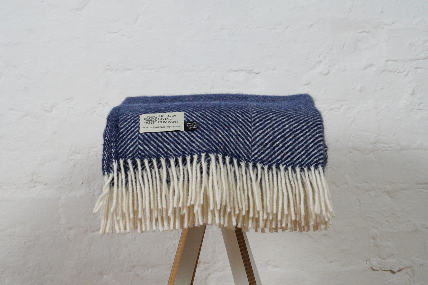 Wide Fishbone Pure New Wool Throw – Navy