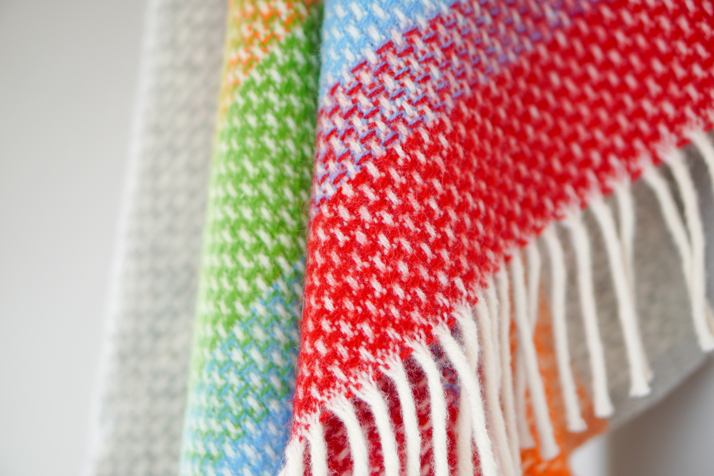 Wide Rainbow Stripe & Grey Pure New Wool Throw