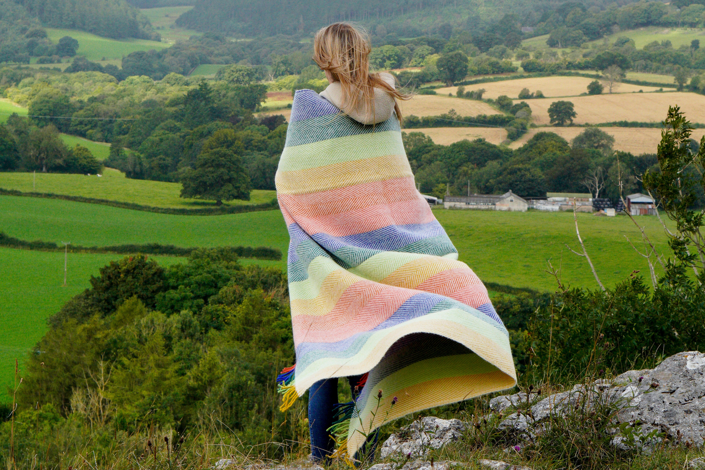 Wide Stripe Rainbow Pure New Wool Throw