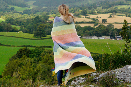 Wide Stripe Rainbow Pure New Wool Throw