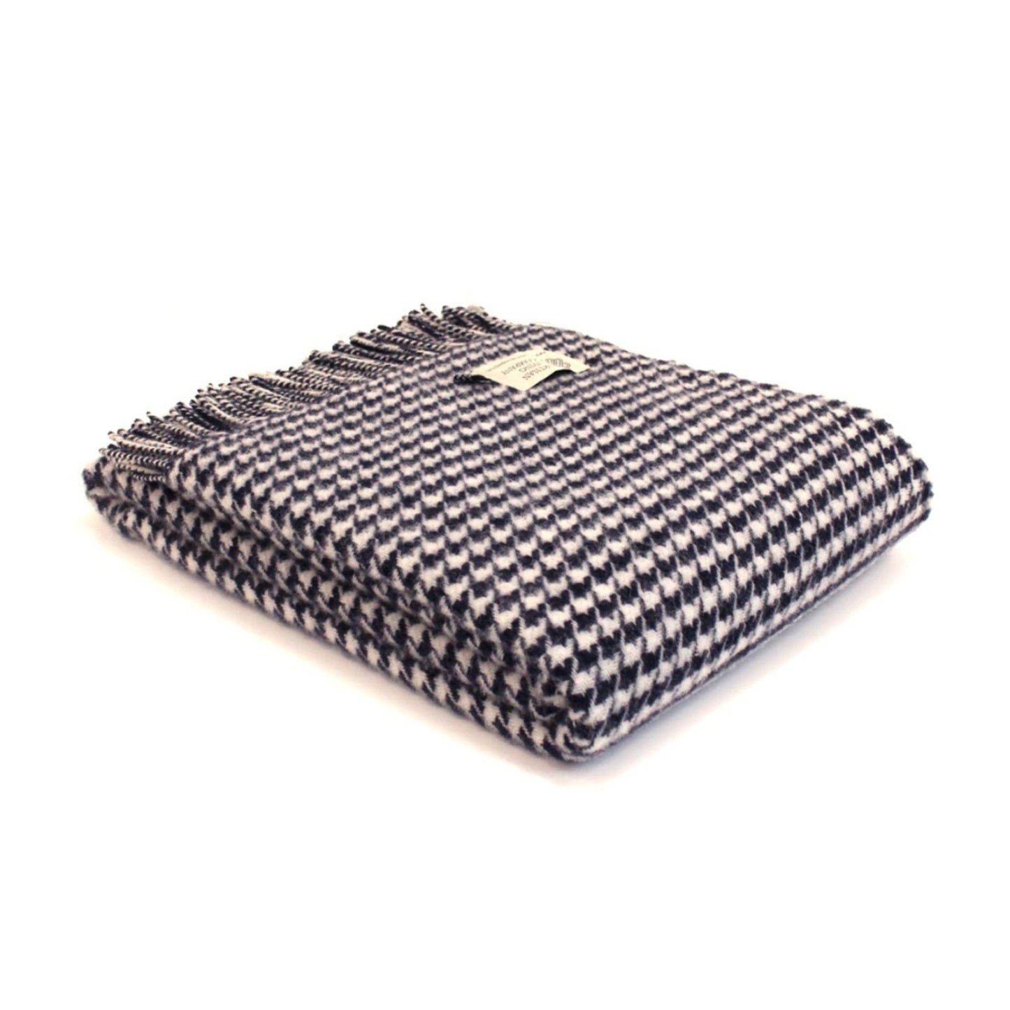 Houndstooth Pure New Wool Throw - Navy