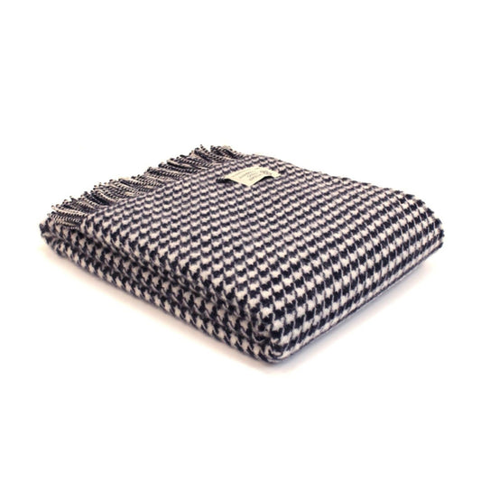Houndstooth Pure New Wool Throw - Navy