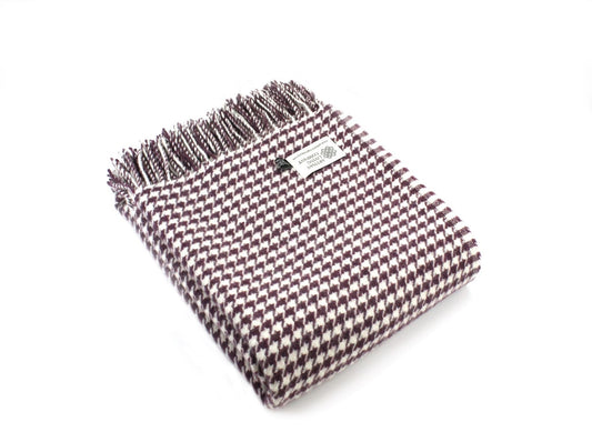 Houndstooth Pure New Wool Throw - Grape