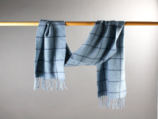 Lambswool Check Scarf - Blue