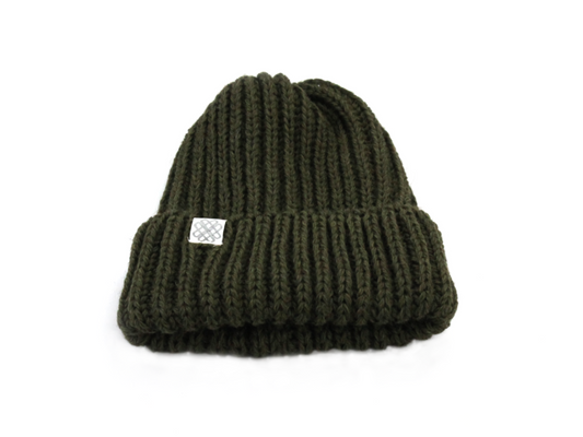 Pure New Wool Beanie Hat - Khaki Green