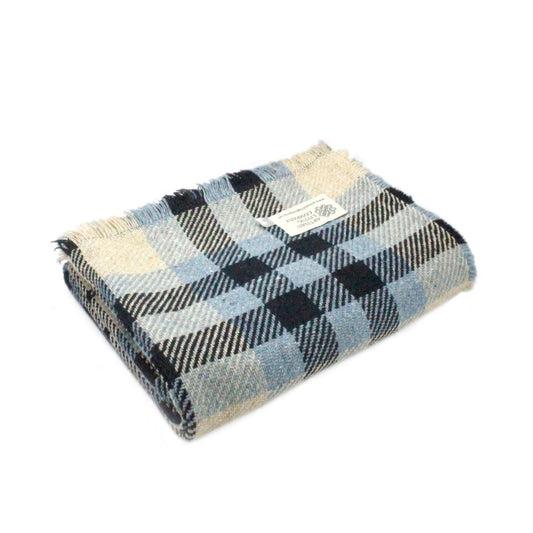 Recycled Wool Throw - Blue Check