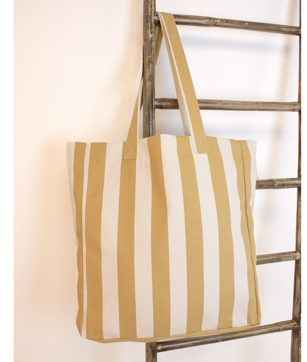 Striped Cotton Shopper Bag - Gold