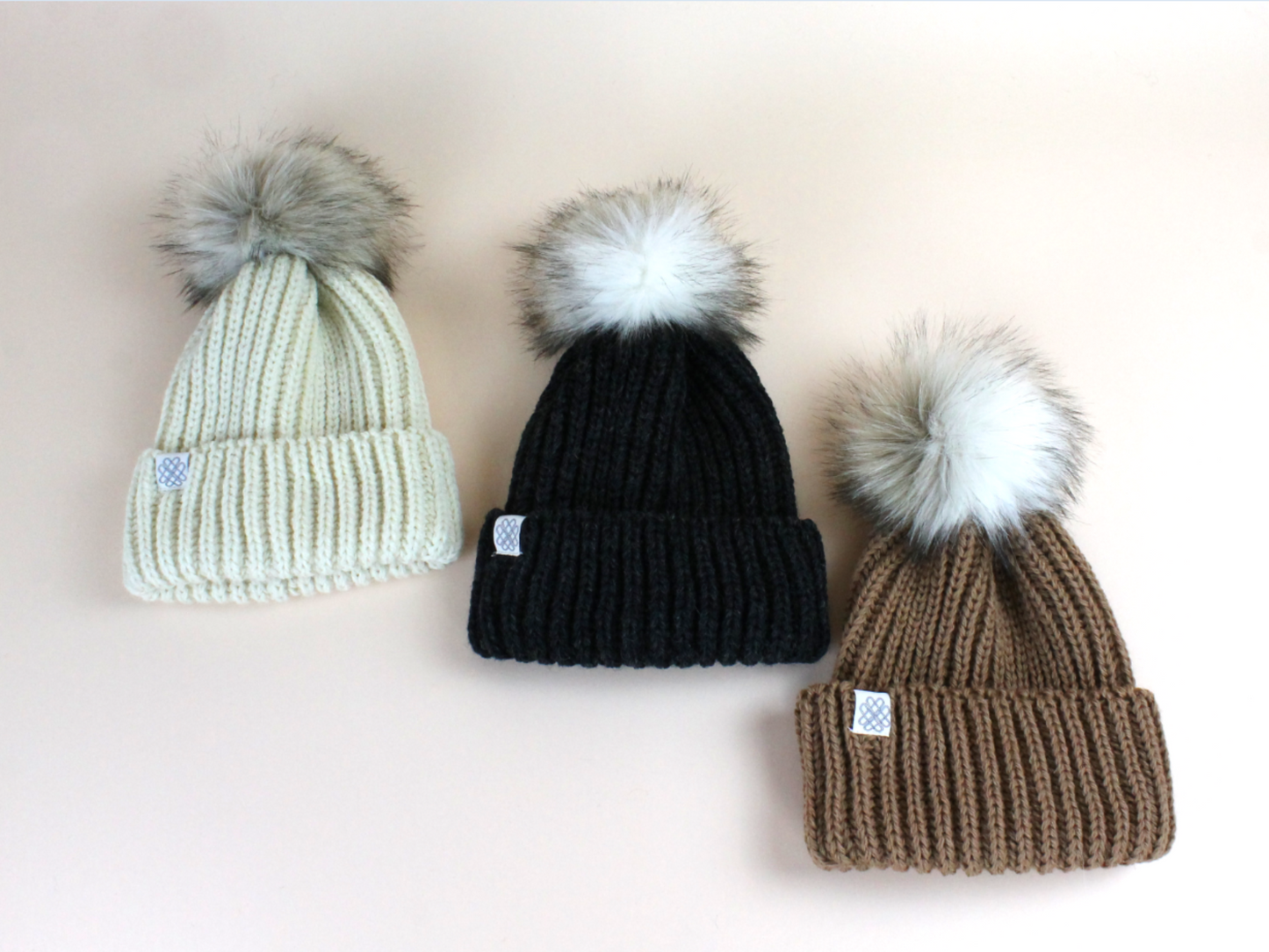 Faux Fur Pom Pom Wool Bobble Hat - Arran Cream