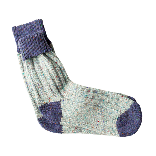 Cosy Pure New Wool Fleck Socks - Grey & Blue