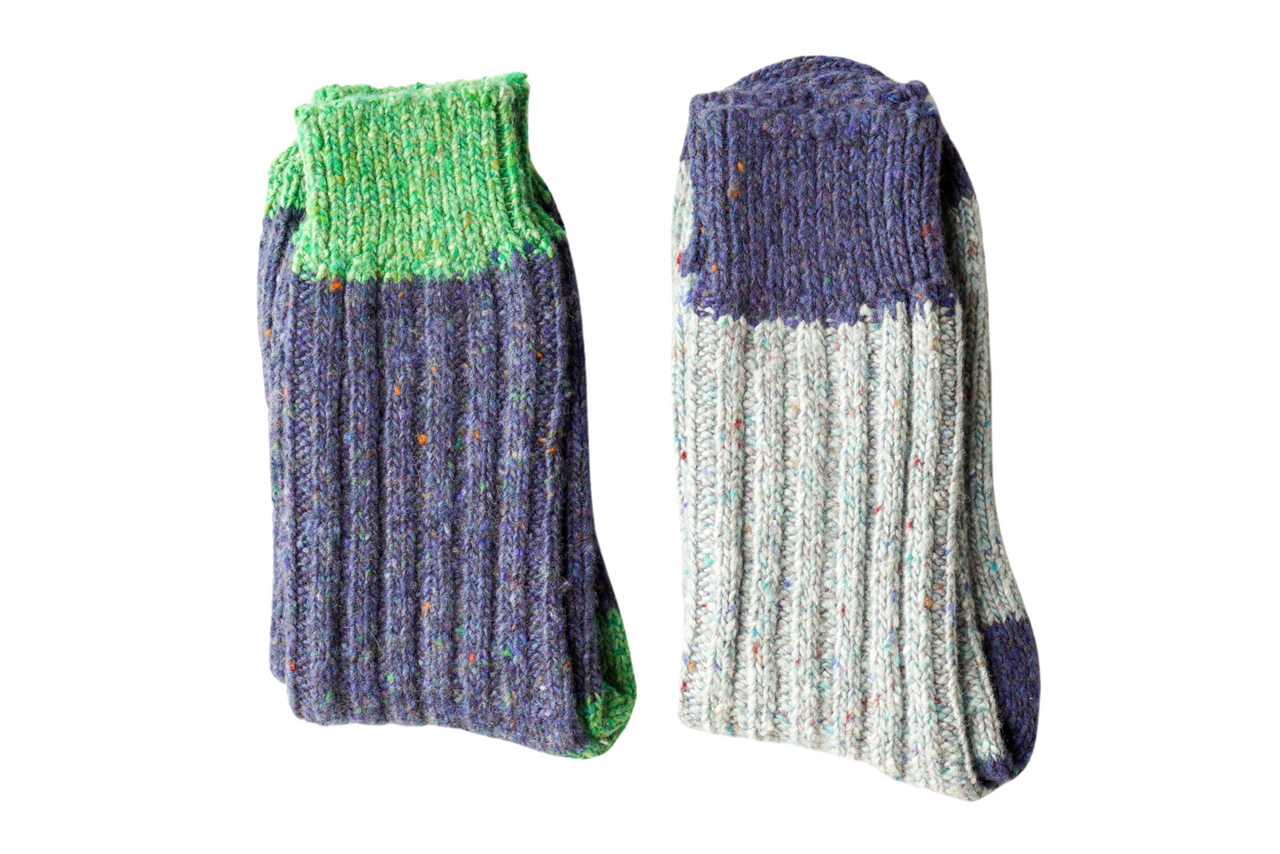 Cosy Pure New Wool Fleck Socks - Grey & Blue