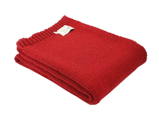 Alpaca Wool Knitted Red Throw
