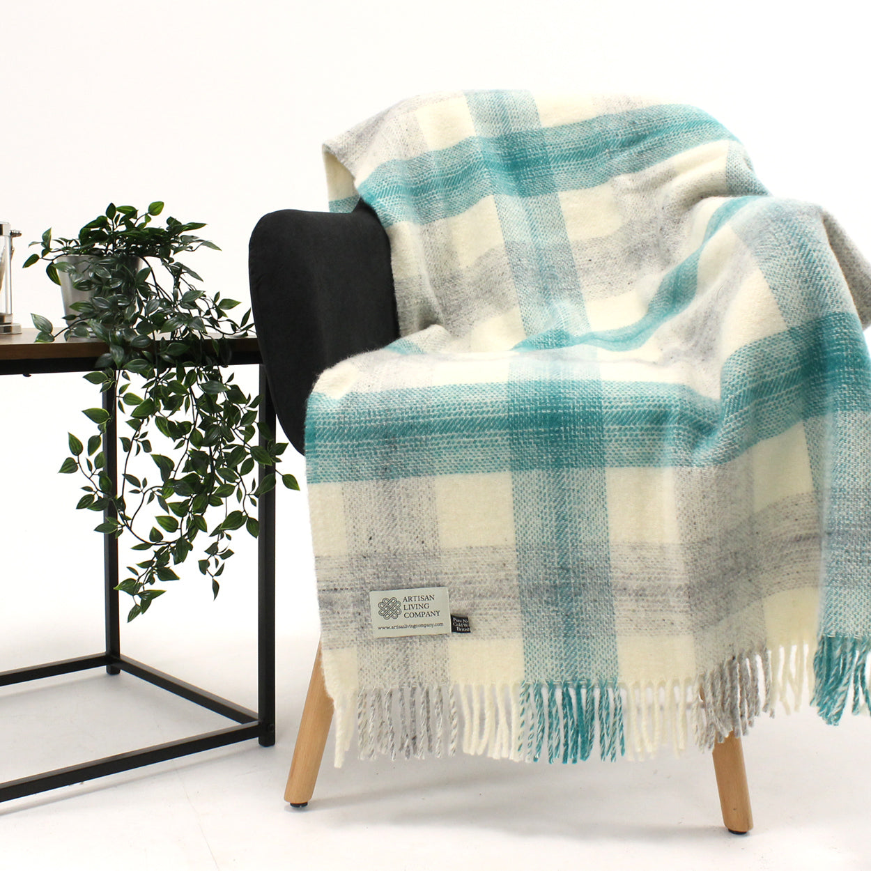 Meadow Check Blue & Grey Pure New Wool Throw