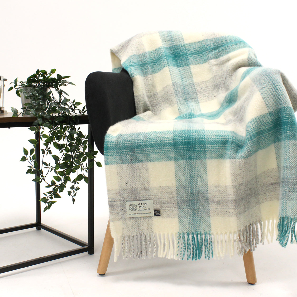 Meadow Check Grey & Cream Pure New Wool Throw